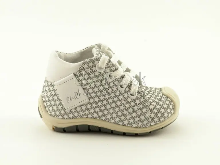 Módne pohodlné kožené sivo biele detské topánky Emel