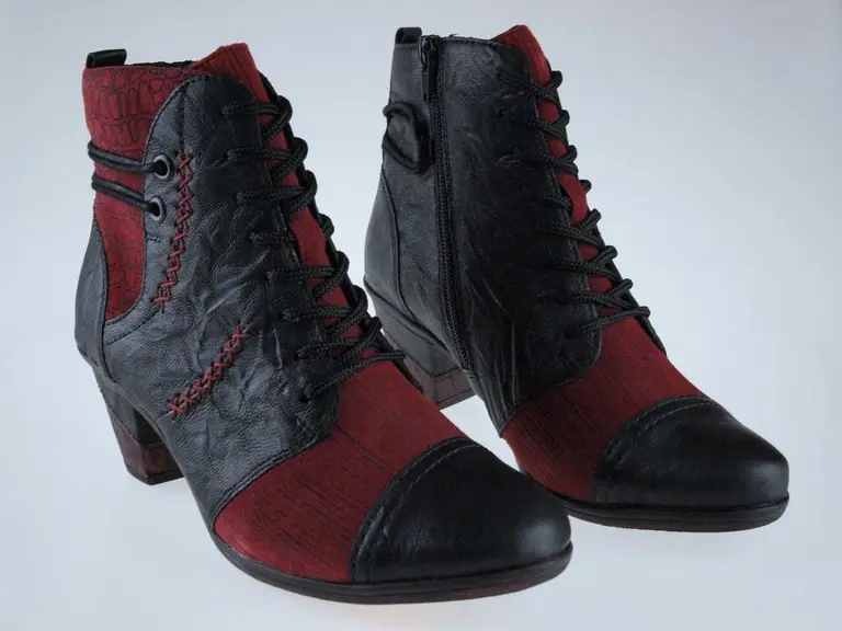 Krásne čierno červené členkové topánky Remonte D8786-05