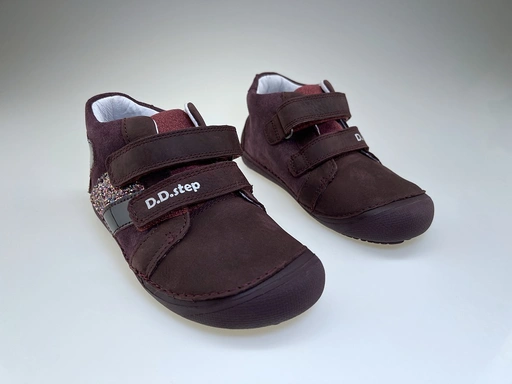 Detské kožené barefoot bordové členkové topánky DPG224A-S063-42767A