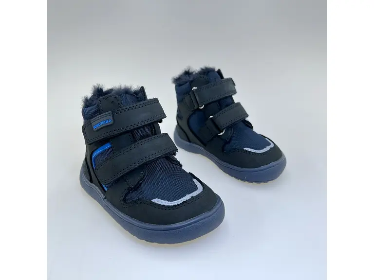 Detské teplé kožené barefoot modré čižmičky Gero navy