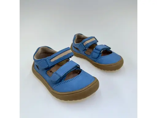 Detské kožené svetlo-modré vychádzkové barefoot polo-sandálky Nery blue