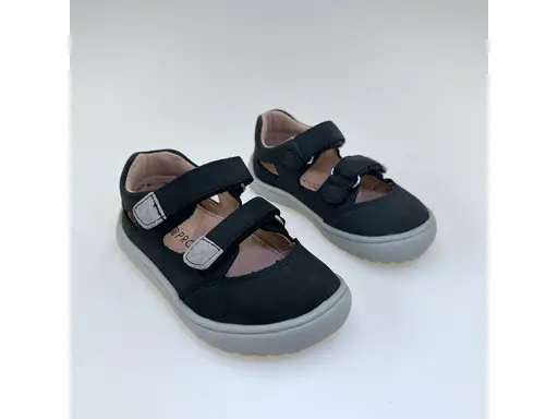 Detské kožené čierne vychádzkové barefoot polo-sandálky Pady marine