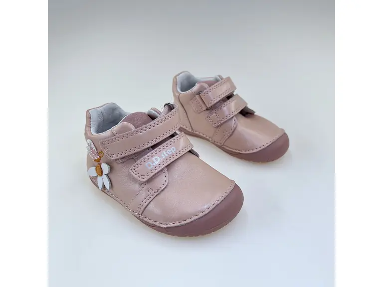 Detské ružové kožené pohodlné barefoot členkové topánky S070-52656