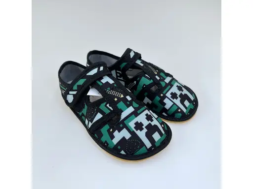 Detské zelené kožené barefoot pohodlné papuče Zuzia Z19