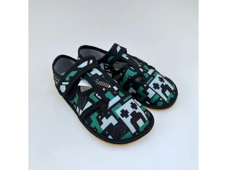 Detské zelené kožené barefoot pohodlné papuče Zuzia Z19