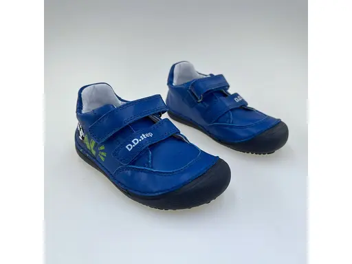 Detské pohodlné barefoot modré kožené poltopánky S063-52747BM-90