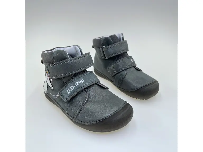 Detské pohodlné barefoot sivé kožené celé topánky A063-52815M-20