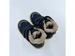 Detské kvalitné kožené teplé modré   členkové topánky Bagsy denim
