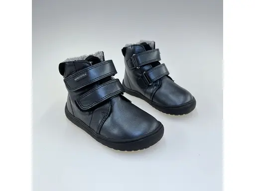 Detské kvalitné kožené teplé čierne texové barefoot členkové topánky Beka black