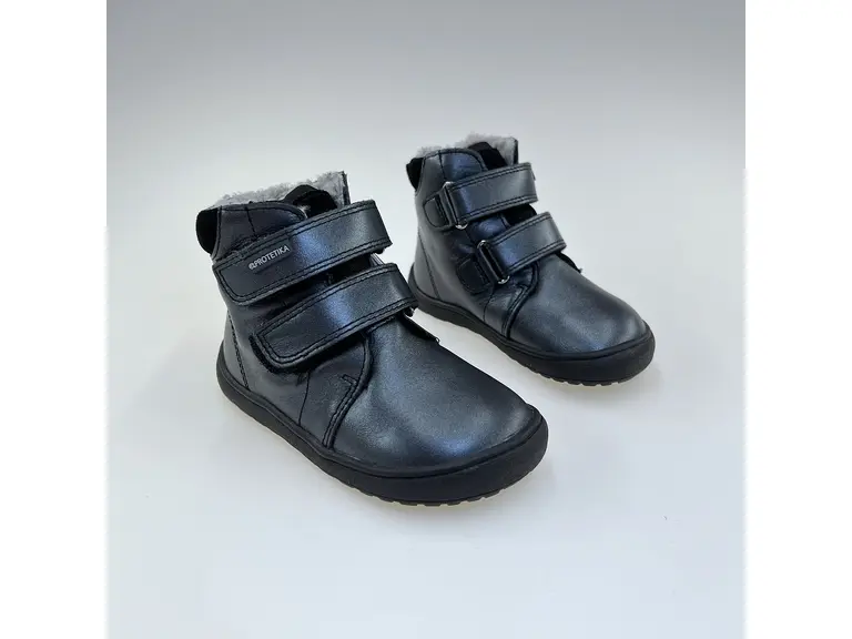 Detské kvalitné kožené teplé čierne texové barefoot členkové topánky Beka black