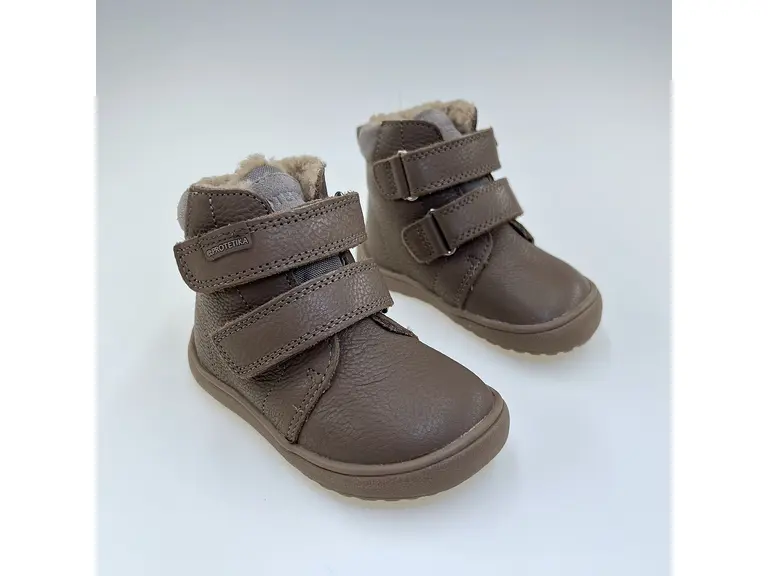 Detské kvalitné kožené teplé ružové texové barefoot členkové topánky Beka dark pink