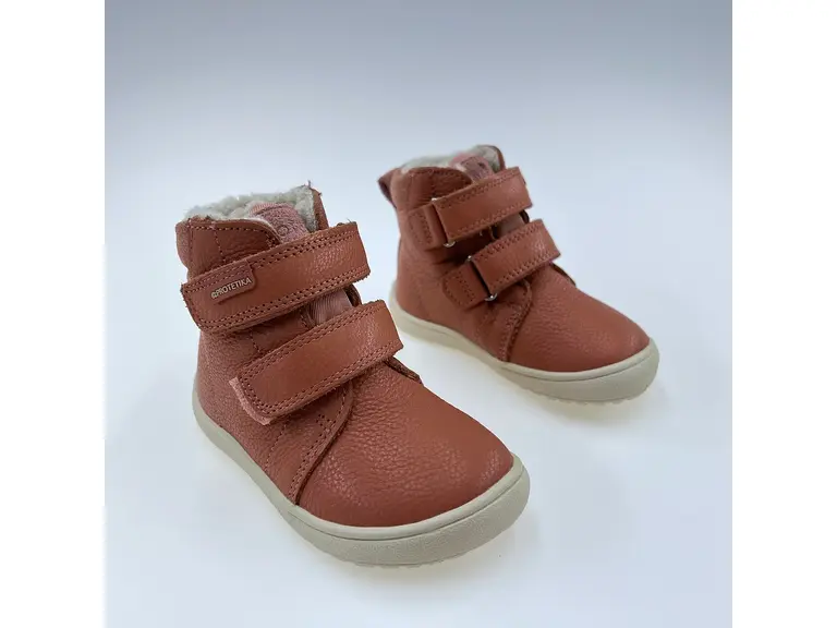 Detské kvalitné kožené teplé koralové texové barefoot členkové topánky Beka koral