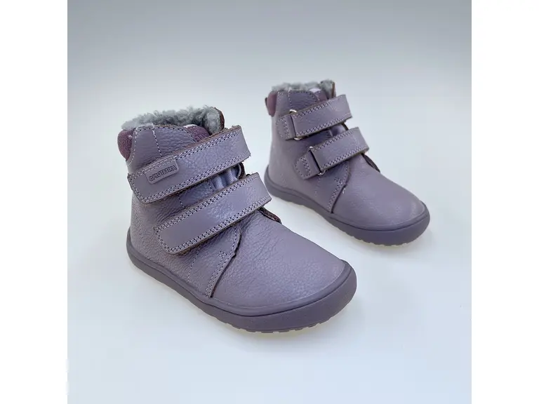 Detské kvalitné kožené teplé fialové texové barefoot členkové topánky Beka lila