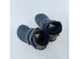 Detské kvalitné kožené teplé modré texové barefoot členkové topánky Daryk denim