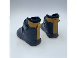 Detské kvalitné kožené teplé modré texové barefoot členkové topánky Daryk denim