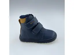 Detské kvalitné kožené teplé modré texové barefoot členkové topánky Daryk denim