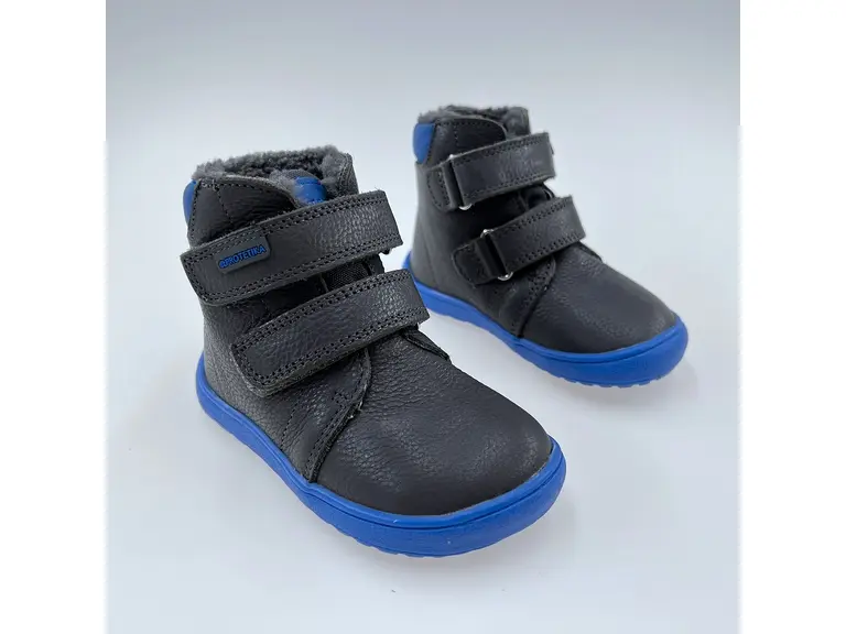 Detské kvalitné kožené teplé sivé texové barefoot členkové topánky Daryk grey