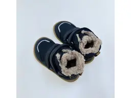 Detské kvalitné kožené teplé modré texové barefoot členkové topánky Gero denim