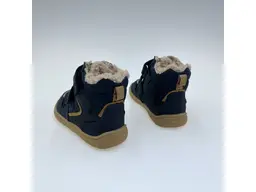 Detské kvalitné kožené teplé modré texové barefoot členkové topánky Gero denim