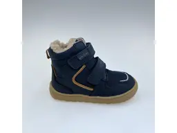 Detské kvalitné kožené teplé modré texové barefoot členkové topánky Gero denim