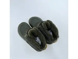 Detské kvalitné kožené teplé zelené texové barefoot členkové topánky Leno khaki