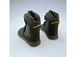 Detské kvalitné kožené teplé zelené texové barefoot členkové topánky Leno khaki