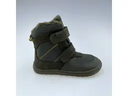 Detské kvalitné kožené teplé zelené texové barefoot členkové topánky Leno khaki