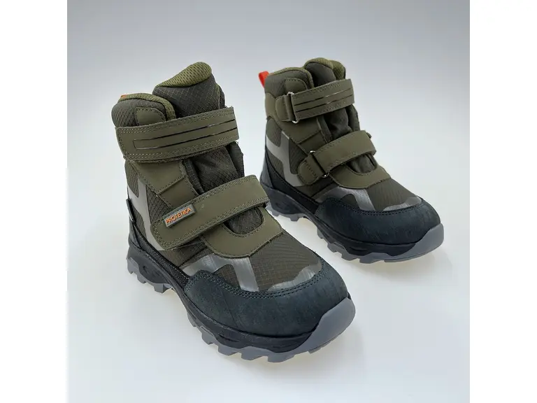 Detské kvalitné kožené teplé zelené texové  členkové topánky Miko khaki