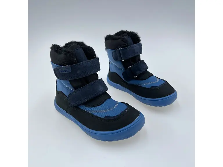 Detské kvalitné kožené teplé ružové texové barefoot členkové topánky Nut blue