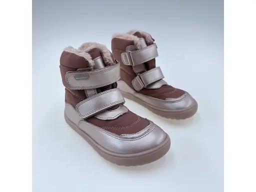 Detské kvalitné kožené teplé ružové texové barefoot členkové topánky Nut pink