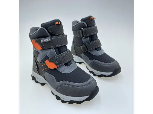 Detské kvalitné kožené teplé sivé texové  členkové topánky Redik grey