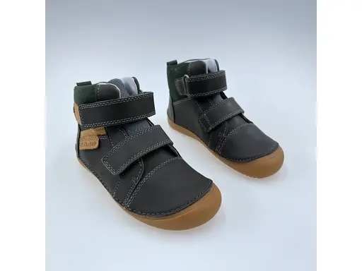 Detské sivé pohodlné kožené barefoot členkové topánky A063-52570M