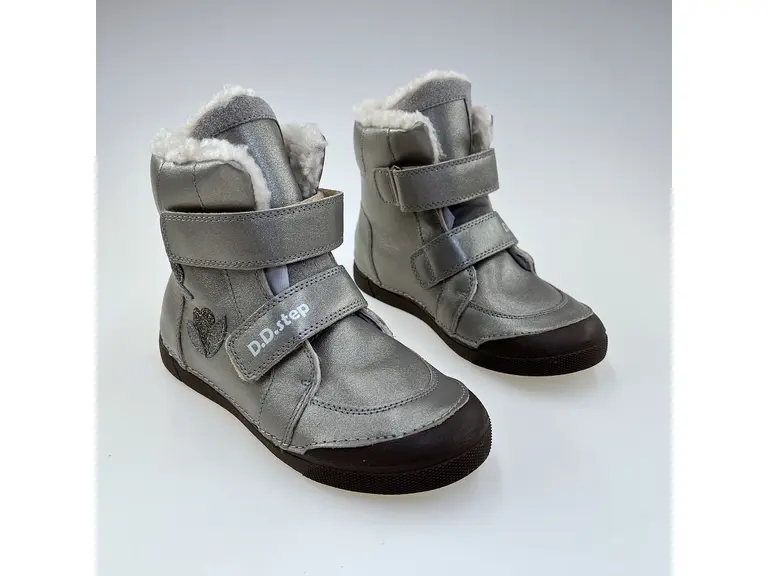 Detské strieborné teplé kožené mäkučké celé topánky W068-52320AL-ag Detské strieborné teplé kožené mäkučké celé topánky W068-52320AL-ag