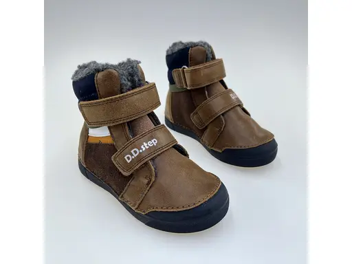 Detské koňakové teplé kožené mäkučké celé topánky W068-52388BM