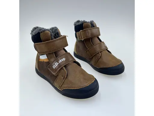 Detské koňakové teplé kožené mäkučké celé topánky W068-52388BL