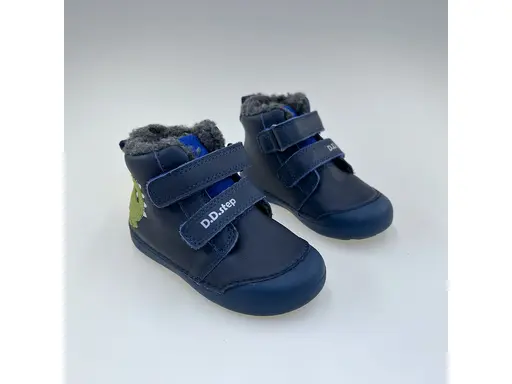 Detské kvalitne modré kožené celé teplé topánky W066-52525A-90