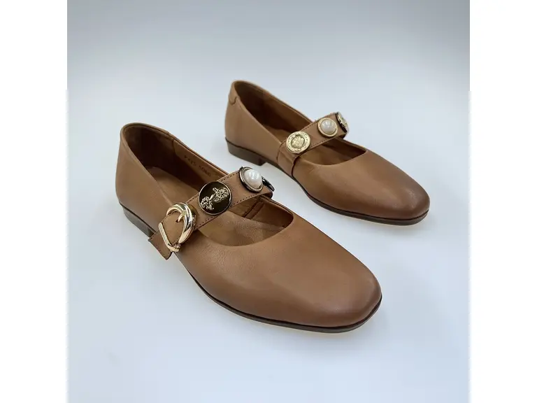Dámske koňakové kožené baleríny Bombonella ASP4255060-38